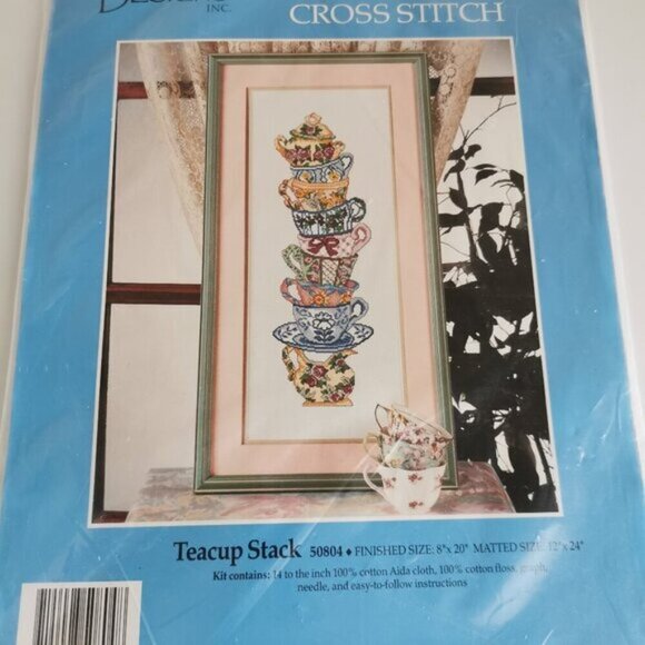 Teacup Stack Counted Cross Stitch Kit 50804 Candamar Designs NEW Sealed - Picture 3 of 5